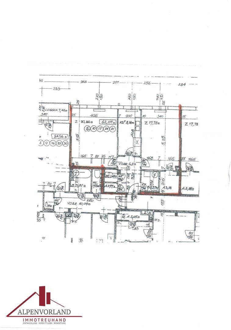Detaillierter Grundrissplan mit Raumaufteilung und Bemaßungen der Wohneinheit.