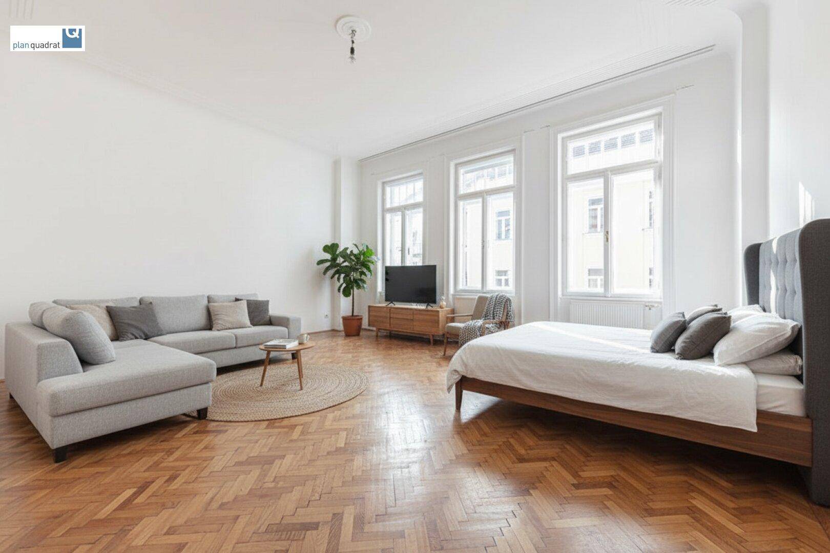 Zimmer 1 (gem. Grundriss-Skizze) - Möblage ist KI-generiert und nicht Teil des Mietgegenstandes