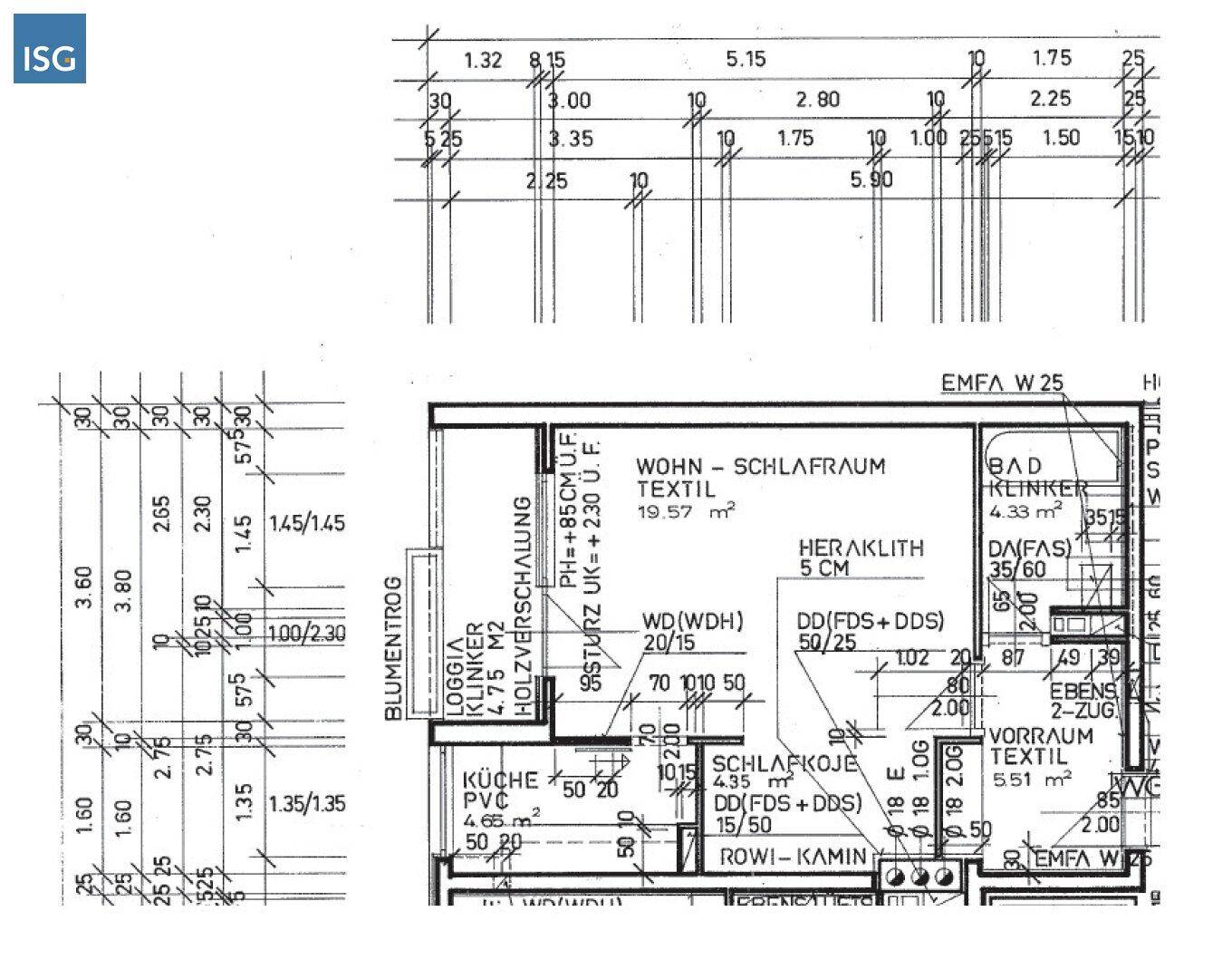 Grundriss einer Wohnung mit offenem Wohn-Schlafraum, separater Küche, Bad und Loggia.