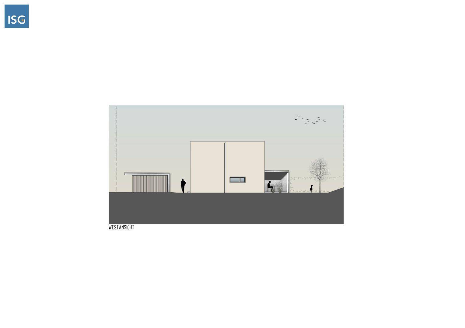 Westansicht eines Reihenhauses mit Carport und Fenster, zeigt die Seitenfassade.