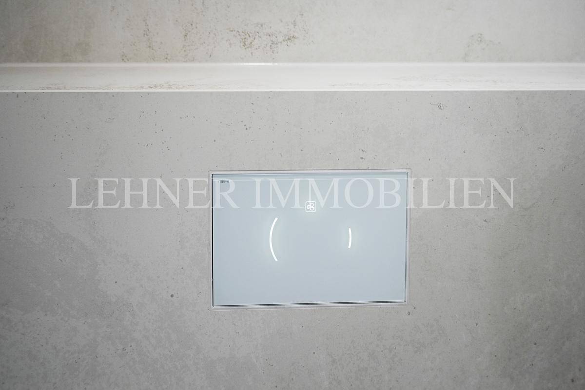 Nahaufnahme einer modernen, minimalistischen Spülplatte für die Toilette.