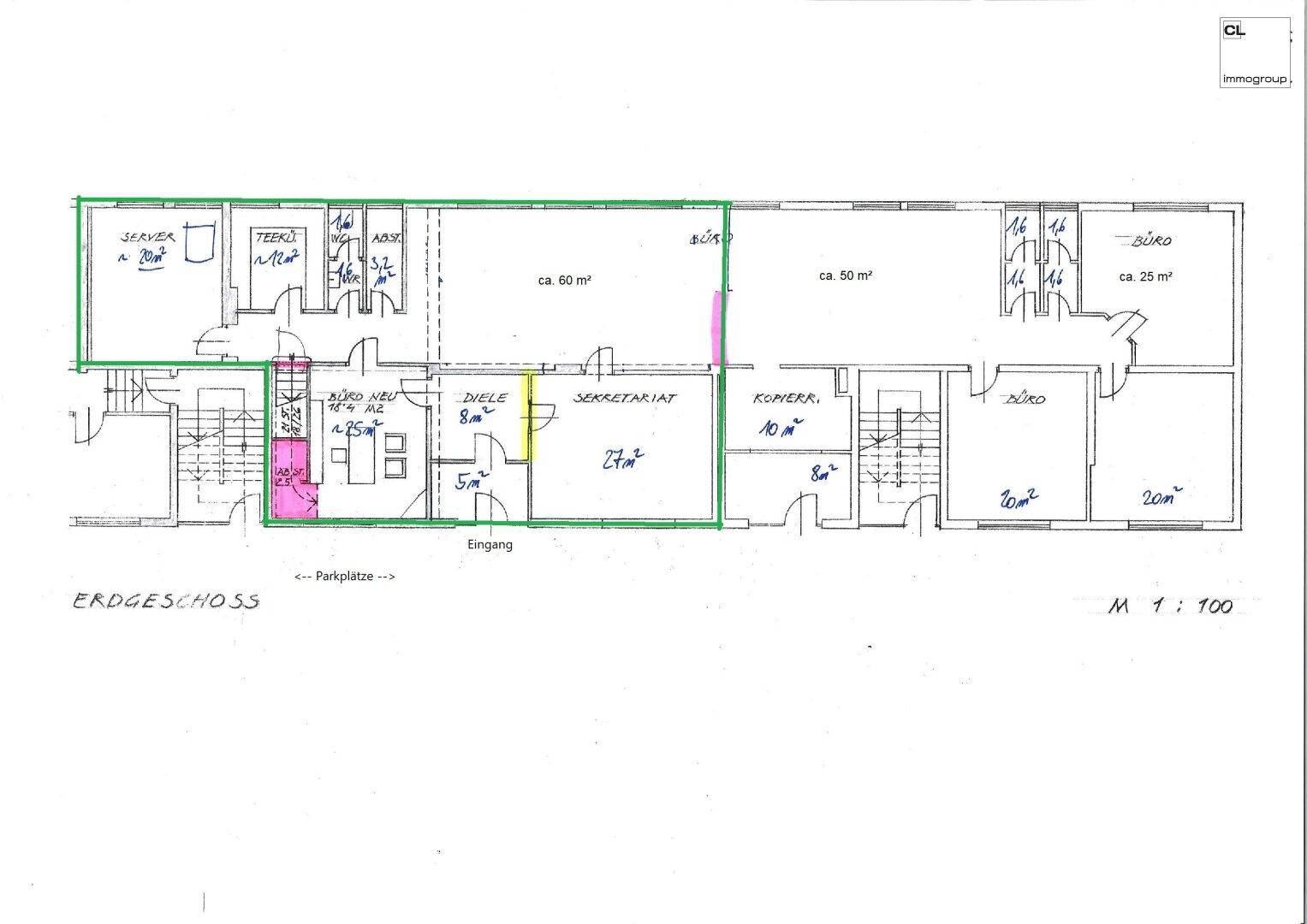 Skizze zu Gewerbeimmobilie in Toplage, Salzburg Maxglan - gelegen im EG; angenehmes Raum- und Arbeitsklima; mit Grün- sowie Parkflächen (c) CL-Immogroup, www.cl-immogroup.at