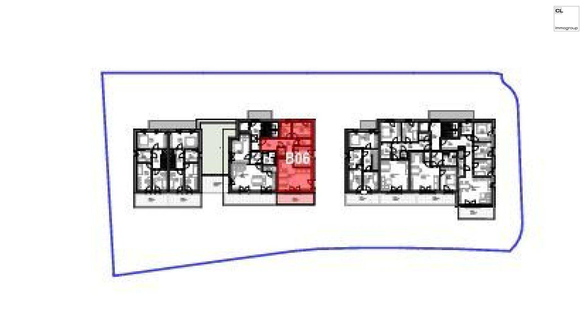 Übersichtsplan der Wohneinheiten mit hervorgehobener Wohnung B06.