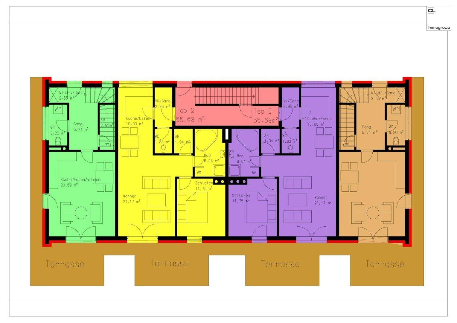 EG-Plan zu Traumhaft schöne Gartenwohnung im Süden derr Stadt Salzburg, Leopoldskron, mit Terrasse, Untersbergblick; zusätzlich: Carport und Stellplatz, (c) CL-immogroup, www.CL-immogroup.at
