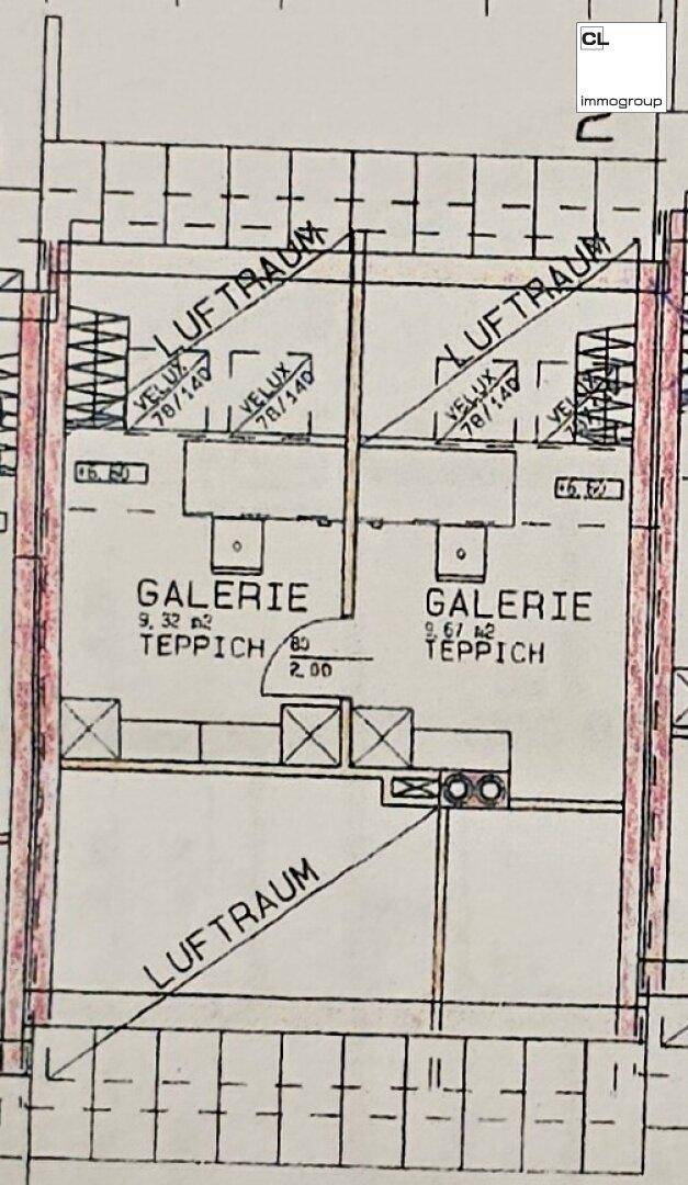 Grundriss des Dachgeschosses mit Galerie, Luftraum und Dachfenstern.