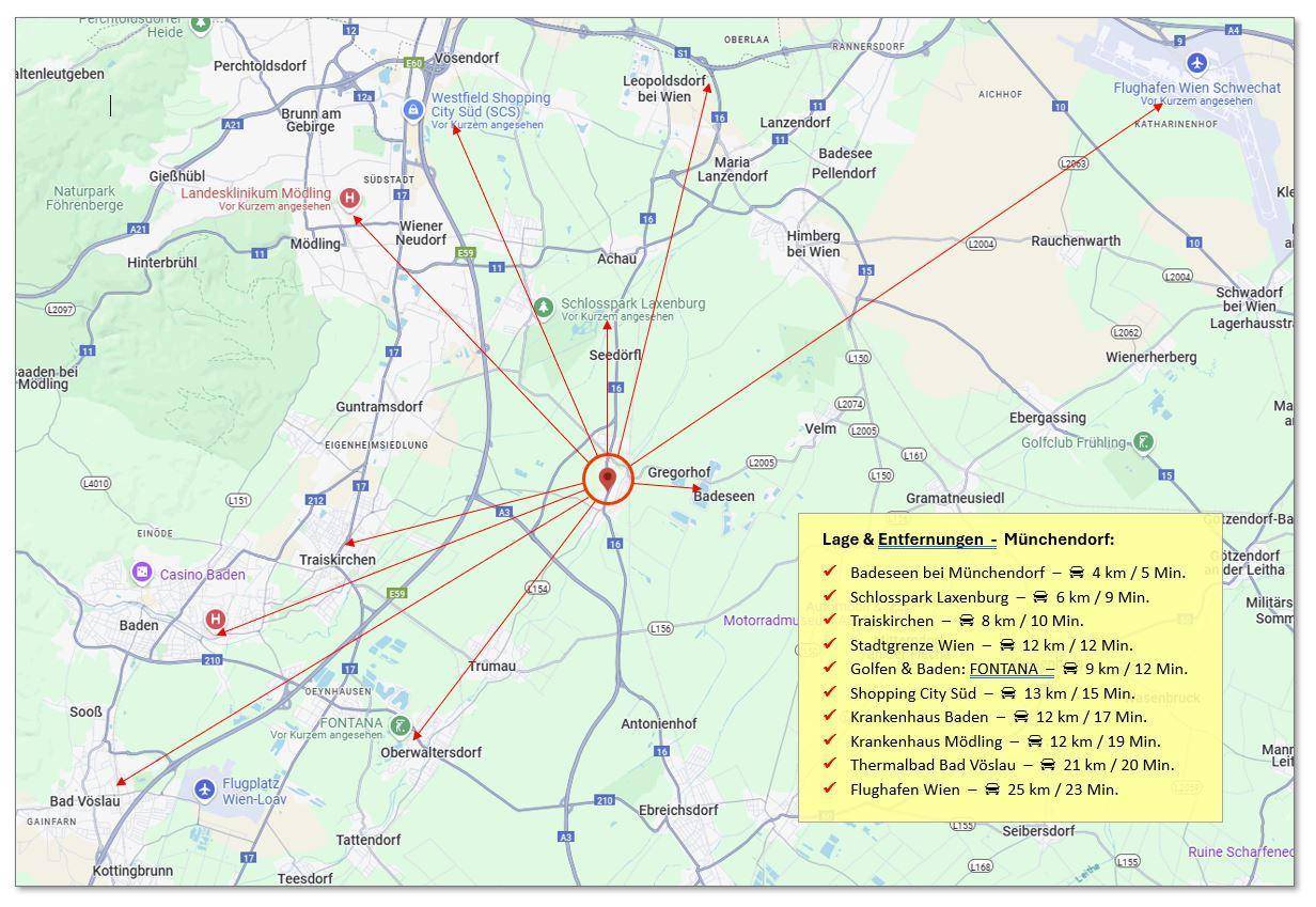 Münchendorf - Lage+Entfernungen