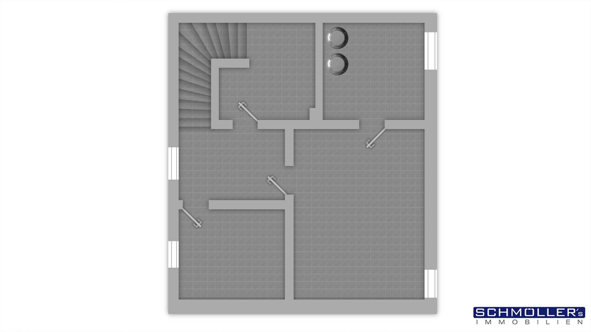 Grundriss des Kellergeschosses mit Abstellräumen und Technikbereich.