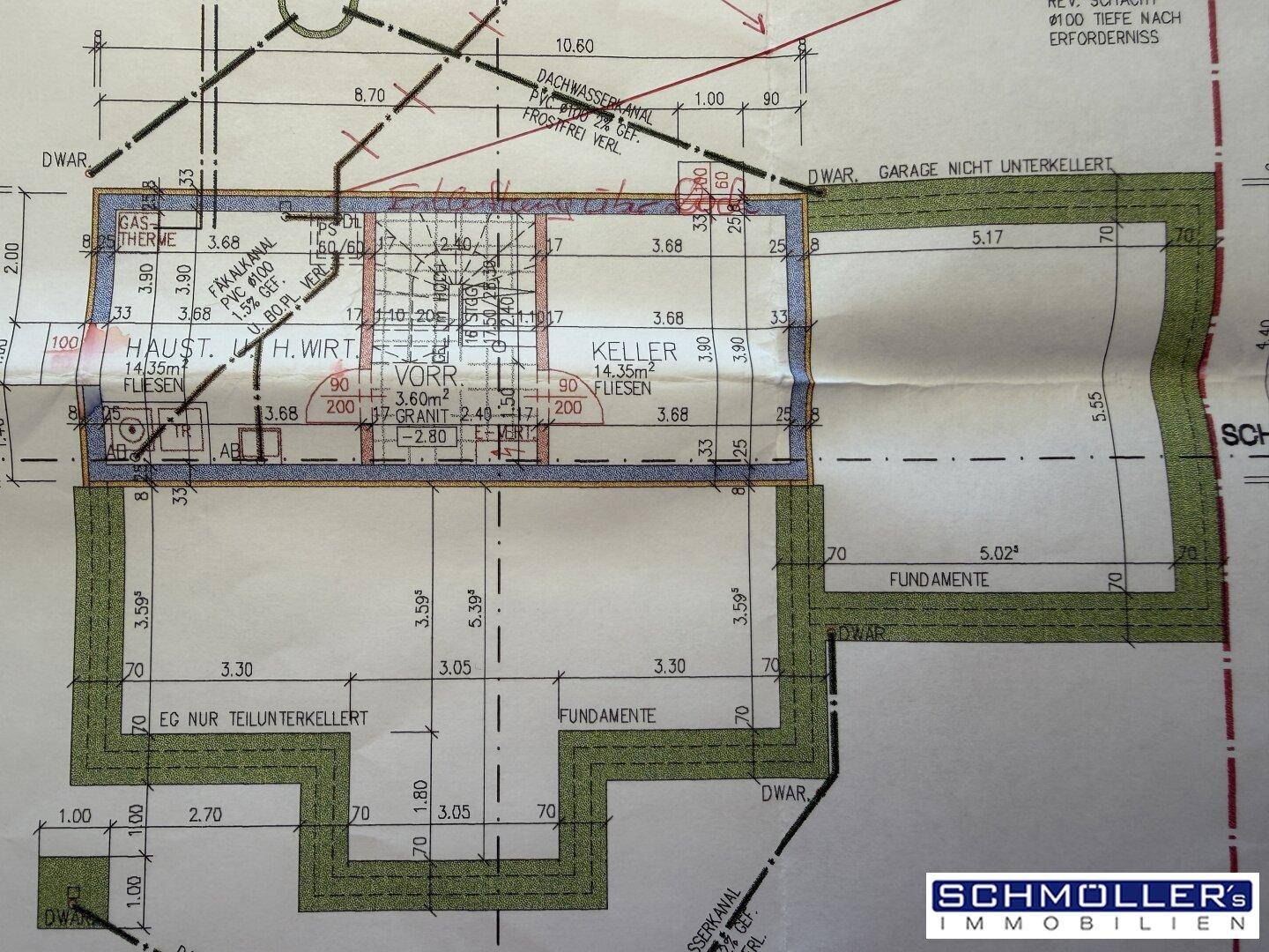 Grundriss des Kellergeschosses mit Hauswirtschaftsraum und weiteren Kellerräumen.