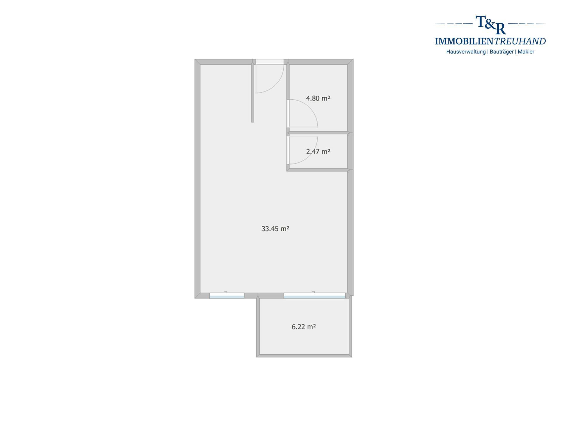 Grundriss einer Wohnung mit 33,45 m² Wohnfläche und Balkon.