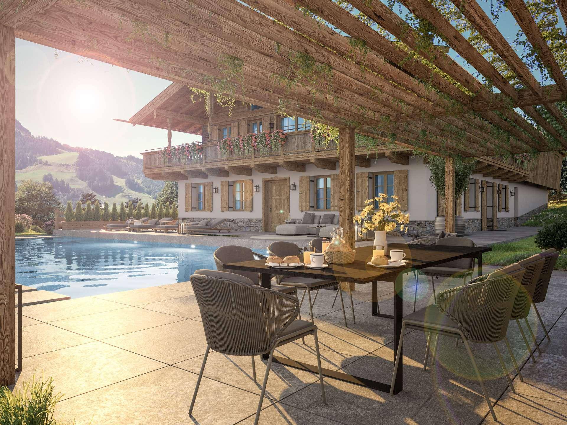 Visualisierung Terrasse mit Pool