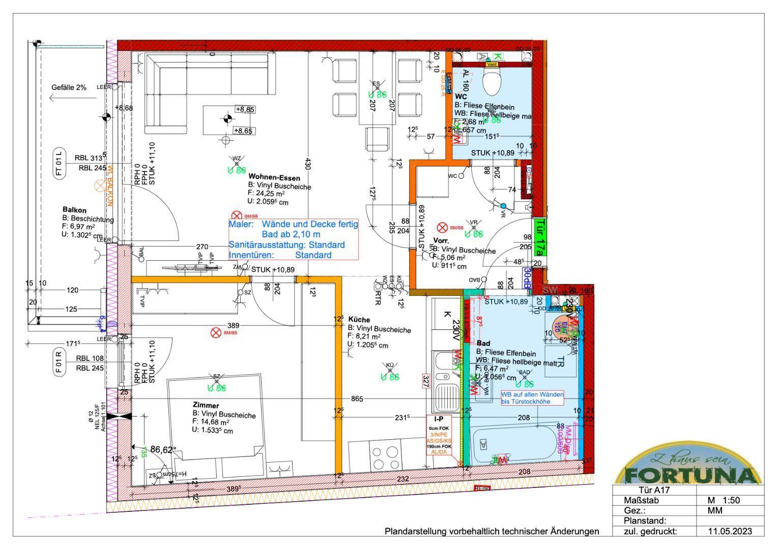 Wohnungsplan Tu¨r A17