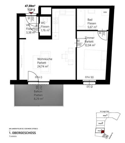 2-Zimmer-Wohnung mit Balkon, 48 m², Donaustadt, Donaustadt