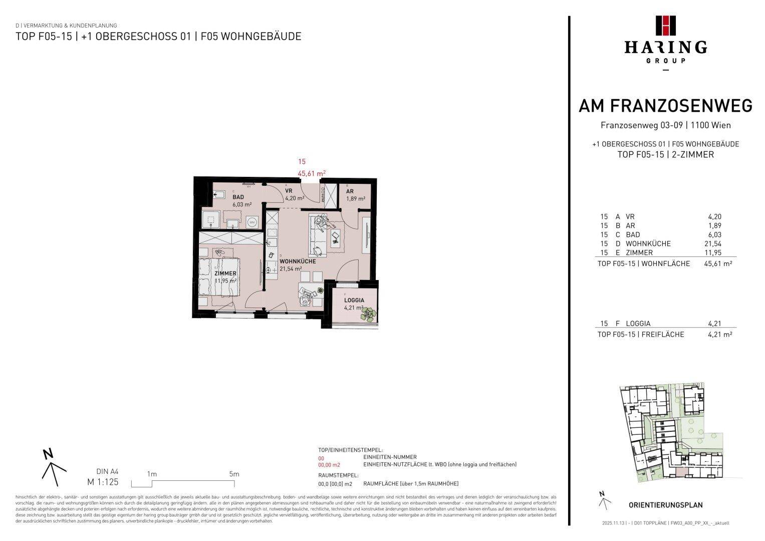 Grundriss einer 2-Zimmer-Wohnung mit Loggia und offenem Wohnküchenbereich.