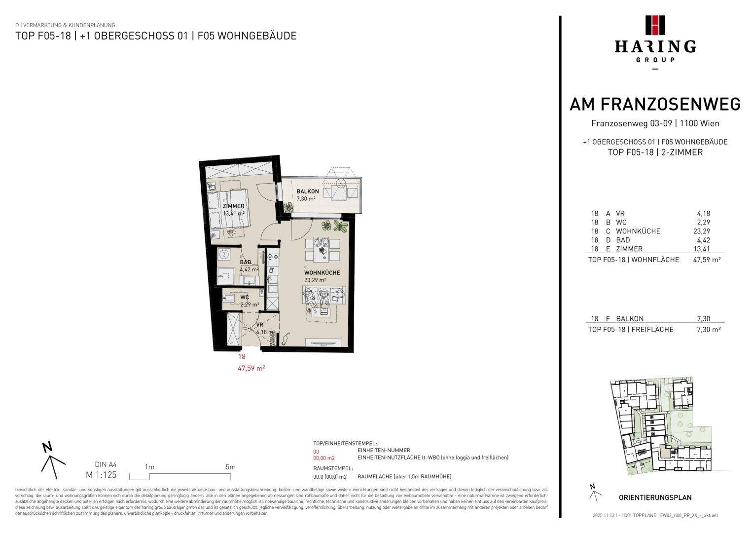 Detaillierter Grundriss einer 2-Zimmer-Wohnung mit Balkon und klarer Raumaufteilung.