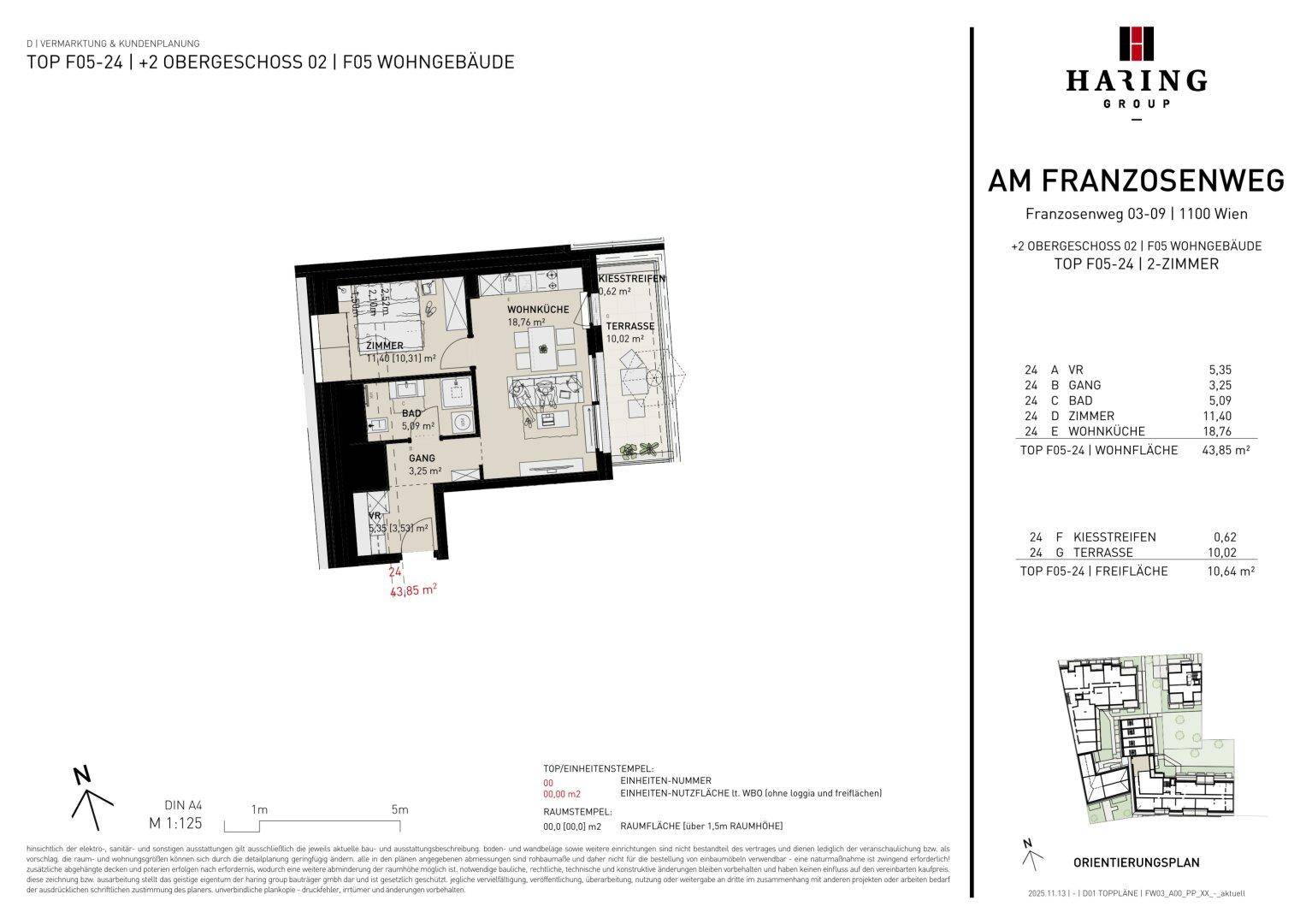 Detaillierter Grundriss einer 2-Zimmer-Wohnung mit Terrasse und klarer Raumaufteilung.