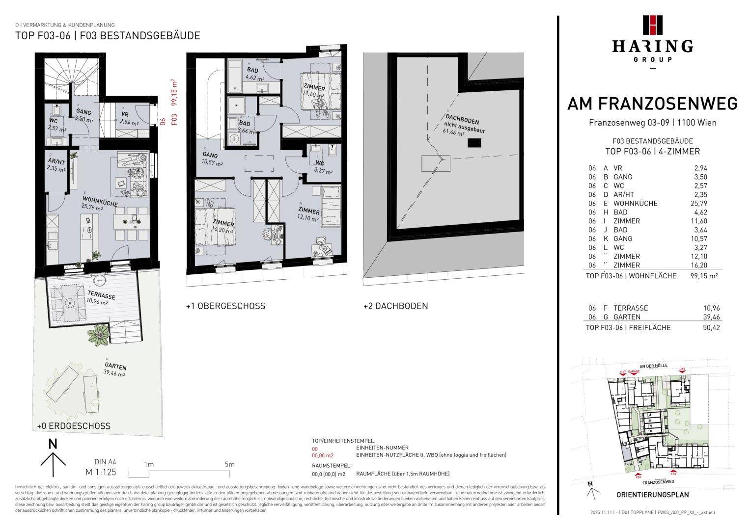 Detaillierter Grundriss einer 4-Zimmer-Wohnung mit Terrasse und Garten auf zwei Ebenen.