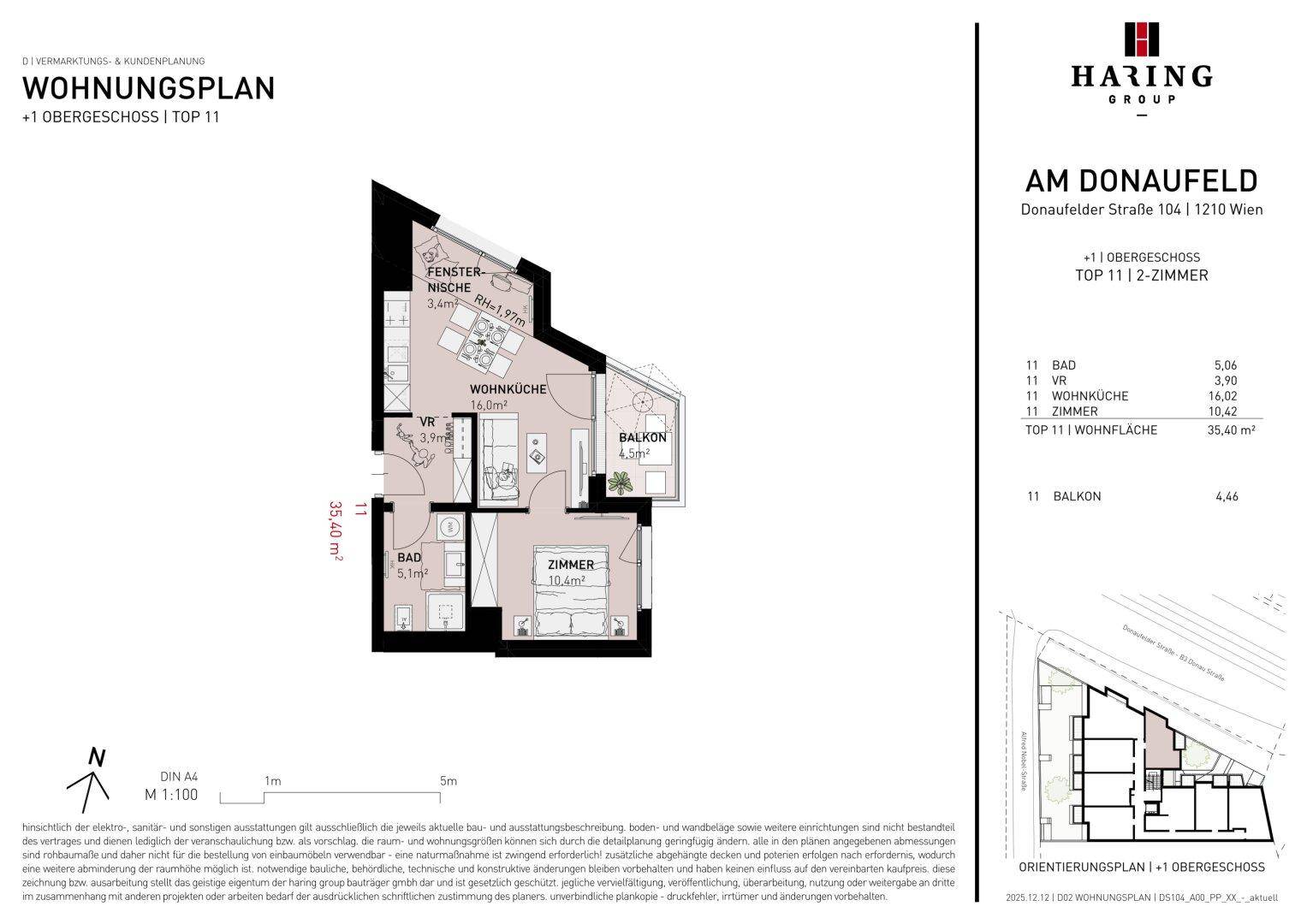 Grundrissplan einer 2-Zimmer-Wohnung mit Balkon und offener Wohnküche.