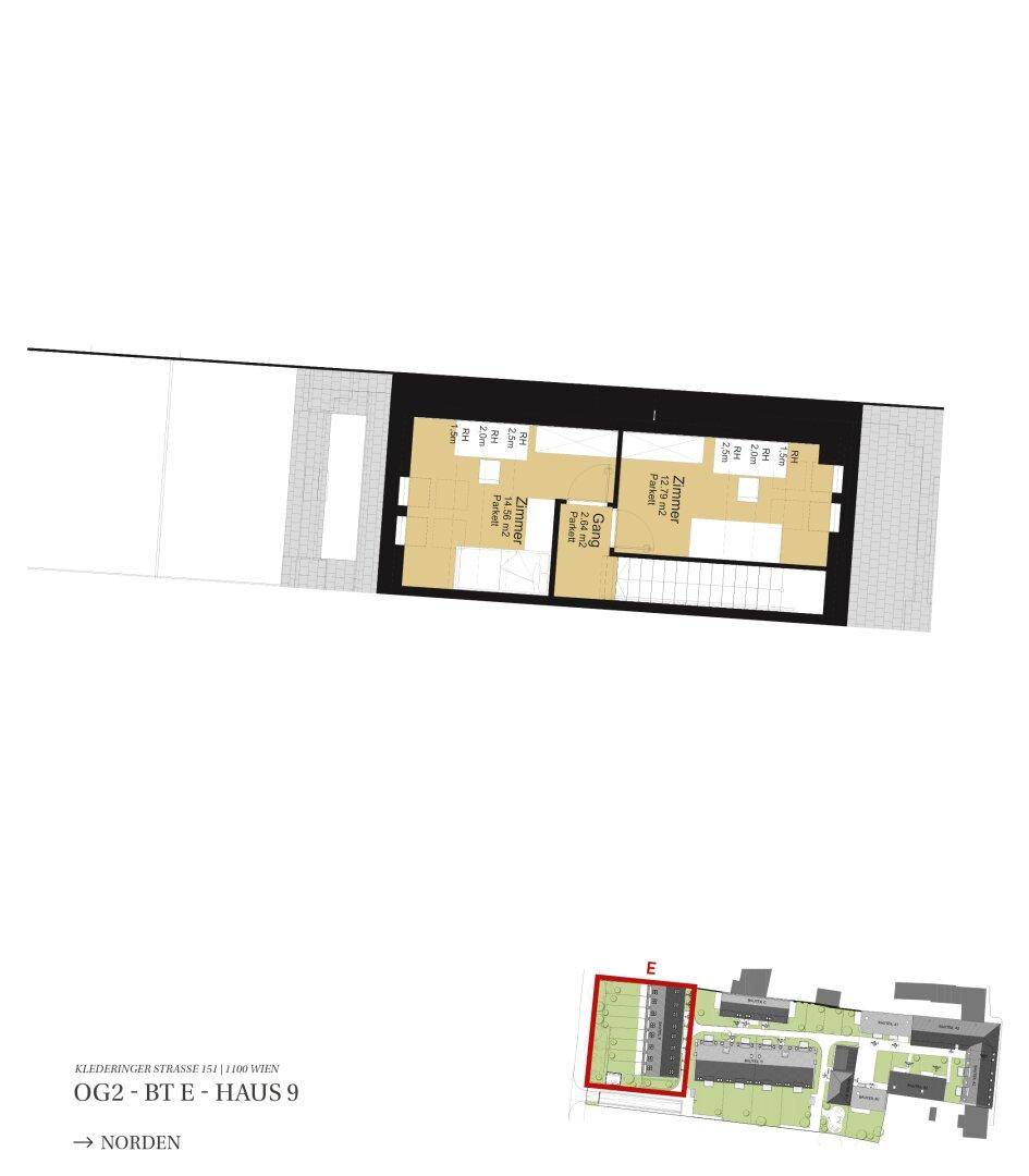 Grundriss des zweiten Obergeschosses mit zwei Schlafzimmern und Dachschrägen.
