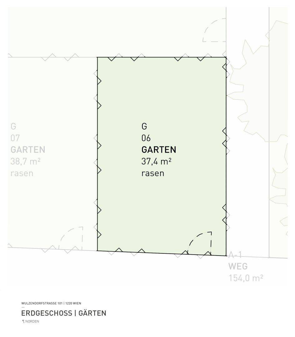 Grundriss eines Gartengrundstücks mit Rasenfläche und Zugangsweg.