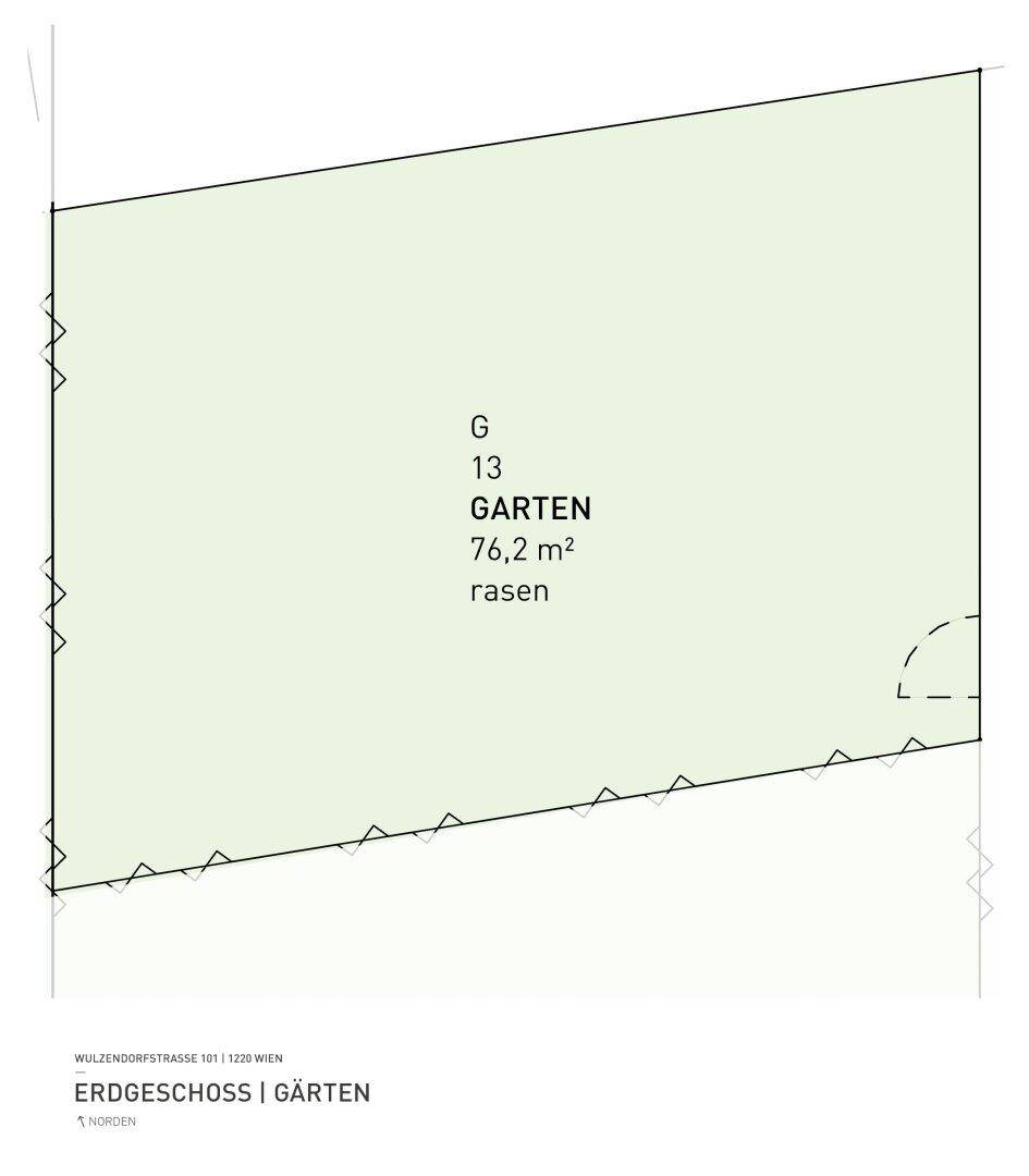Grundrissplan des Gartens im Erdgeschoss mit einer Rasenfläche von 76,2 m².