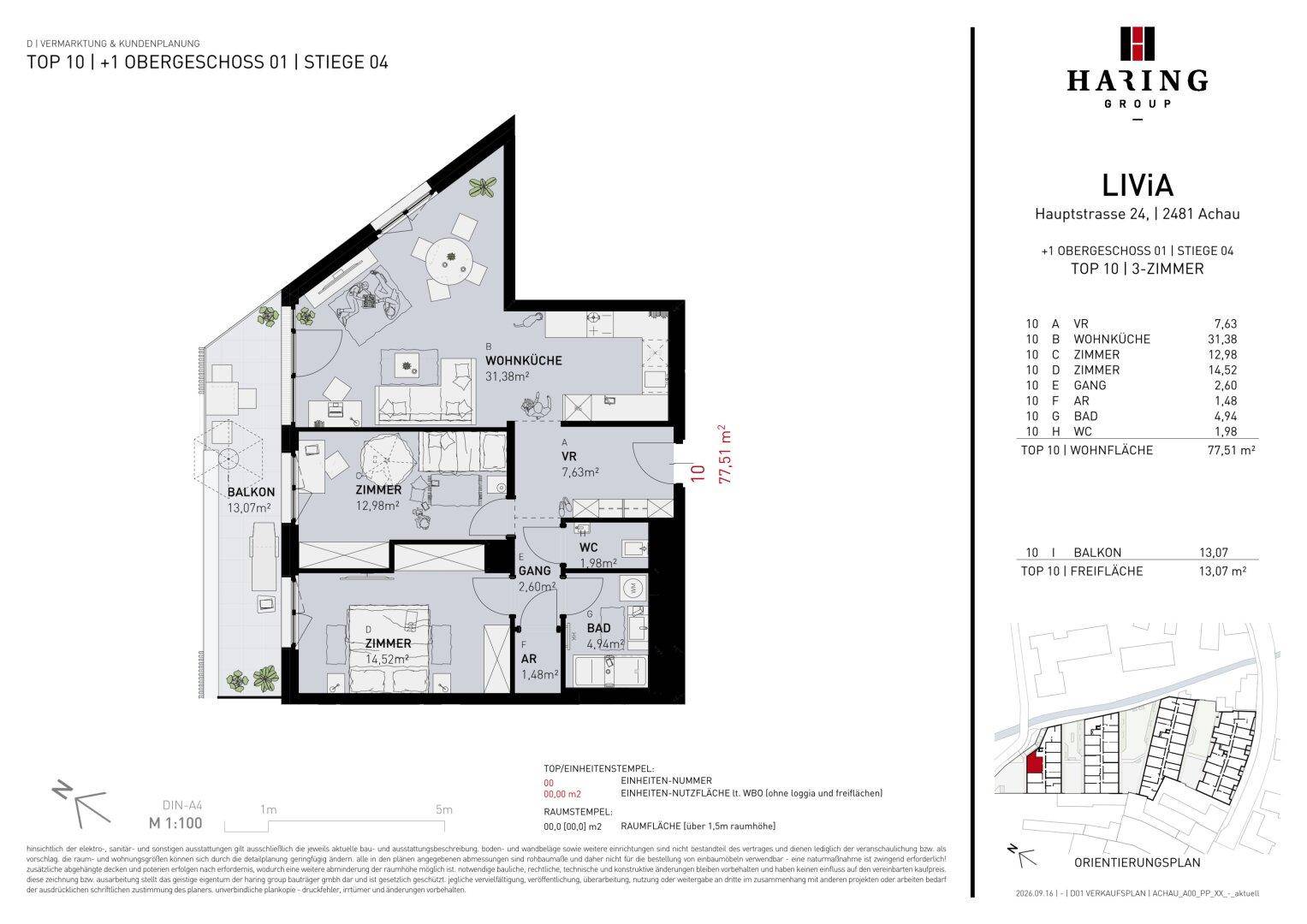 Detaillierter Grundriss einer Wohnung mit Balkon und klar definierten Wohnbereichen.