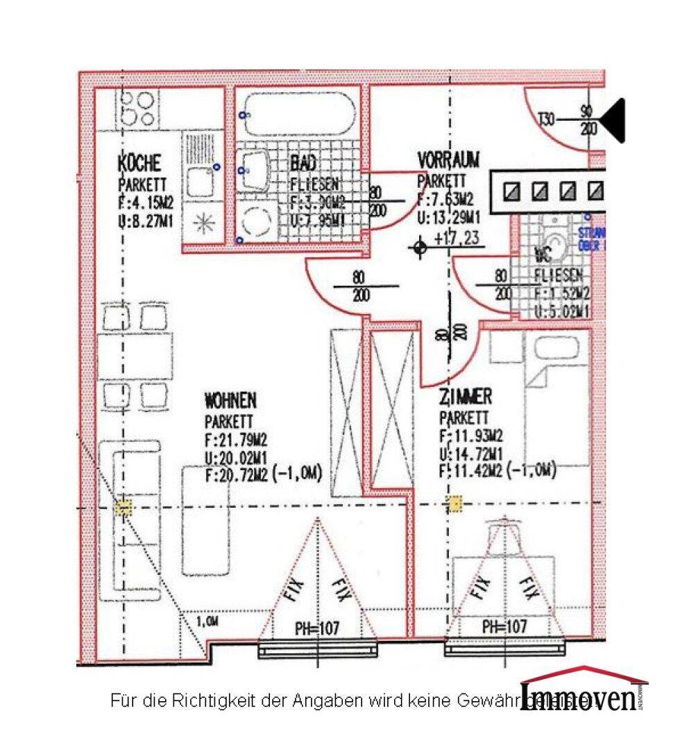 Detaillierter Grundriss der Wohnung mit Raumaufteilung und Flächenangaben.