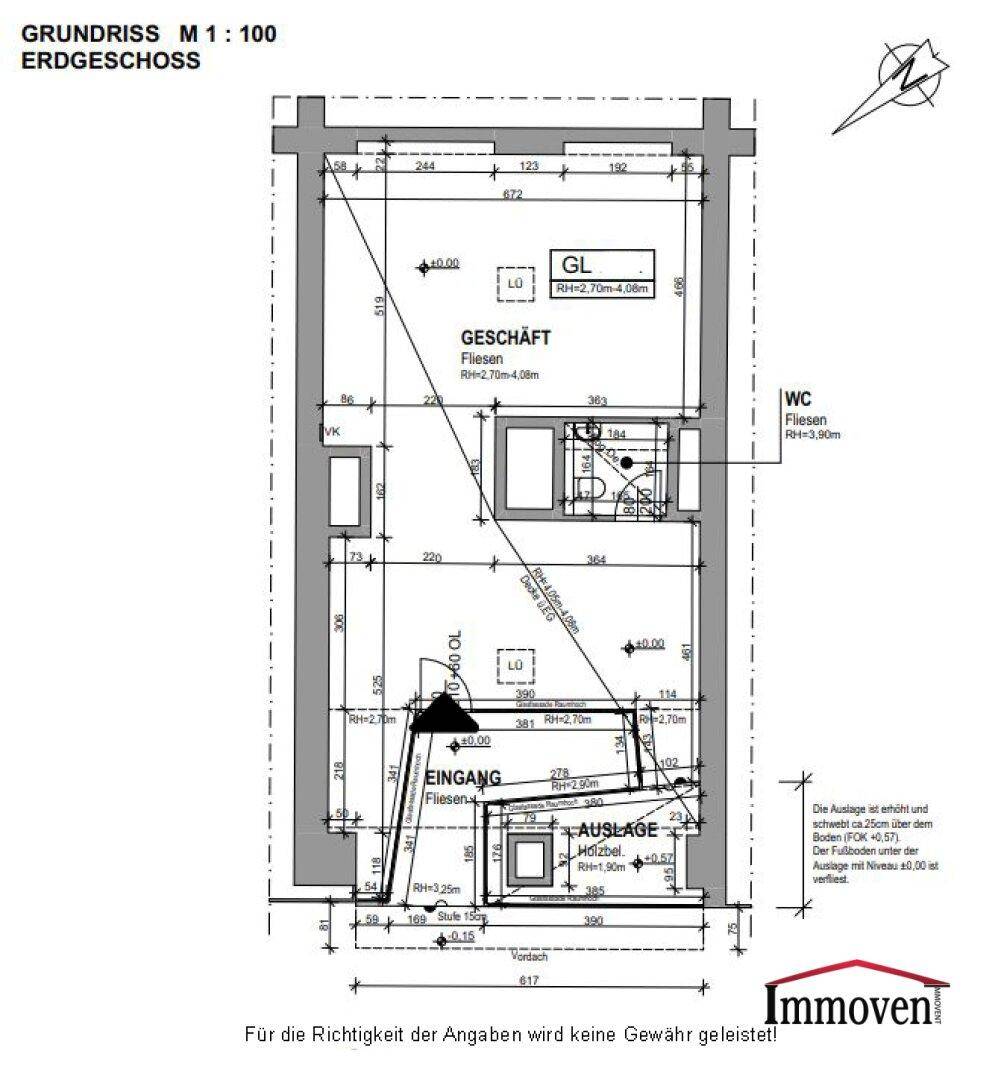 Grundriss des Erdgeschosses mit Ladenfläche und separatem WC-Bereich.