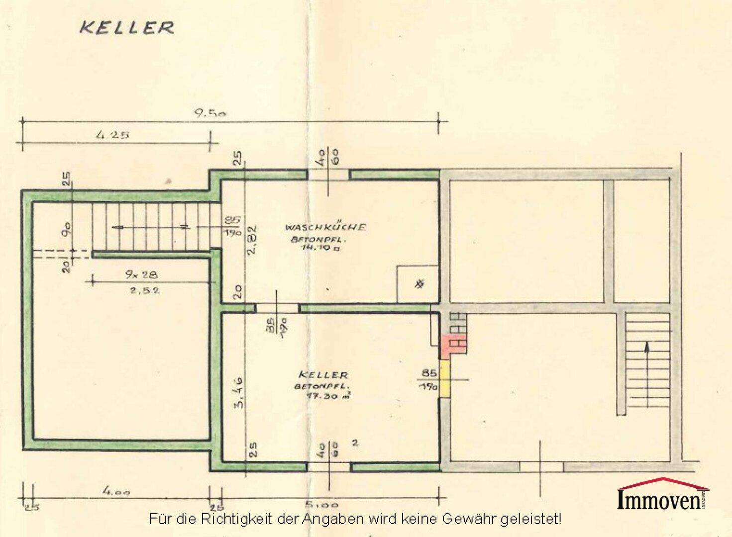 Grundriss des Kellers mit Waschküche und weiteren Kellerräumen.