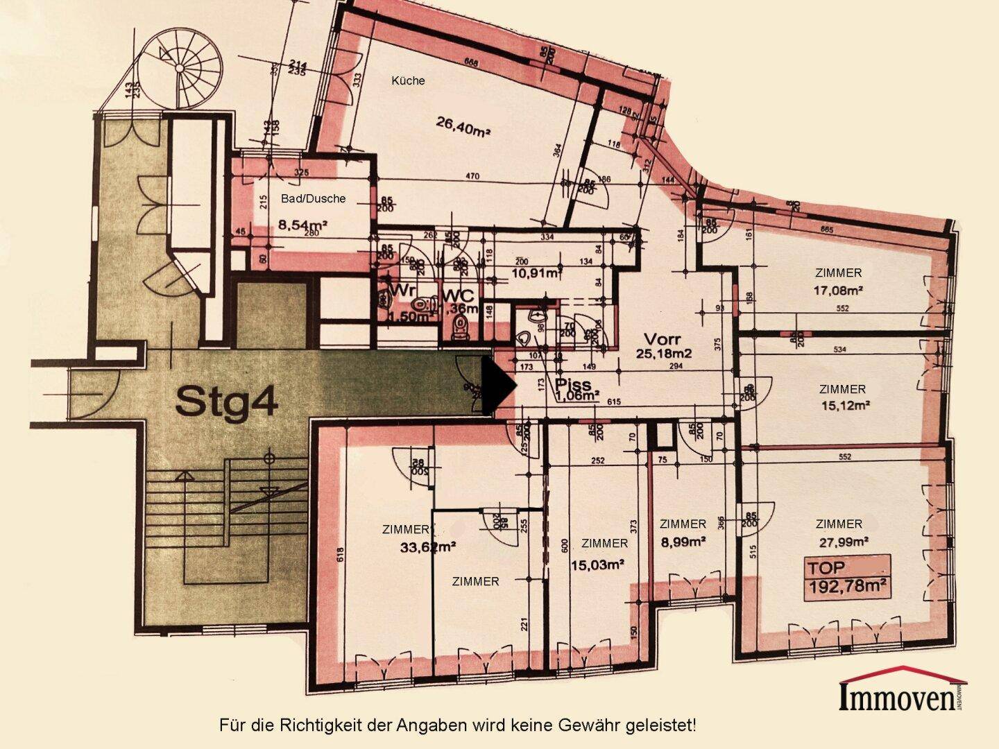 Detaillierter Grundriss der Wohnung mit Raumaufteilung und Flächenangaben.