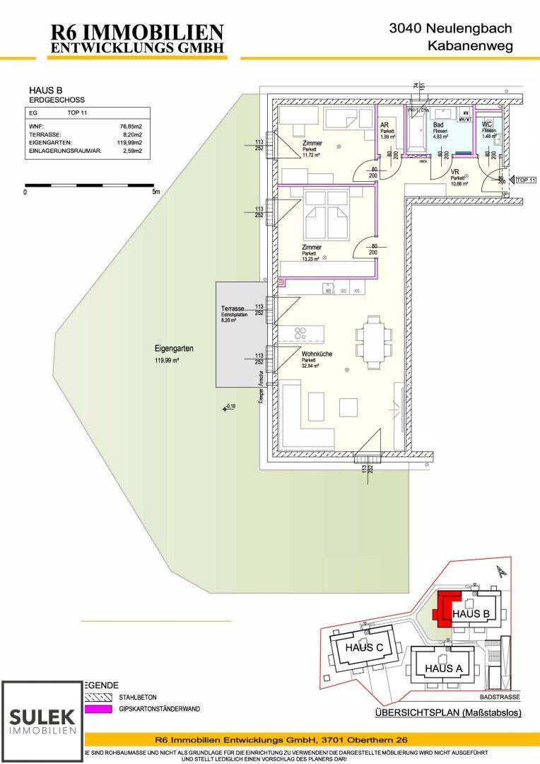 Beispiel Grundrissplan 3 Zimmer Wohnung EG