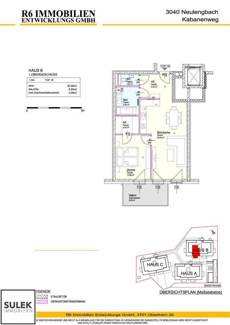 Beispiel Grundrissplan 2 Zimmer Wohnung 1. OG