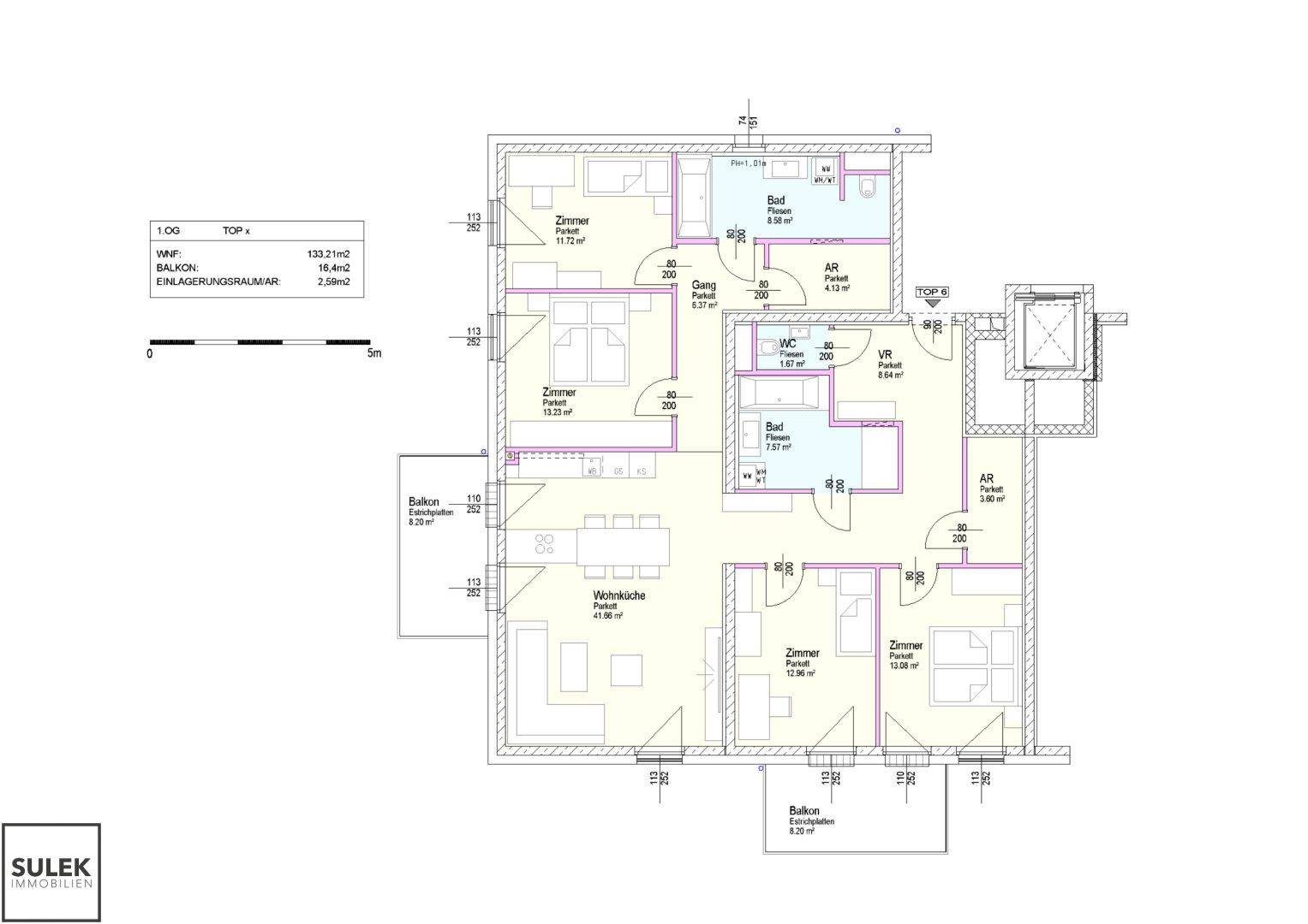 Beispiel Grundrissplan 5 Zimmer Variante