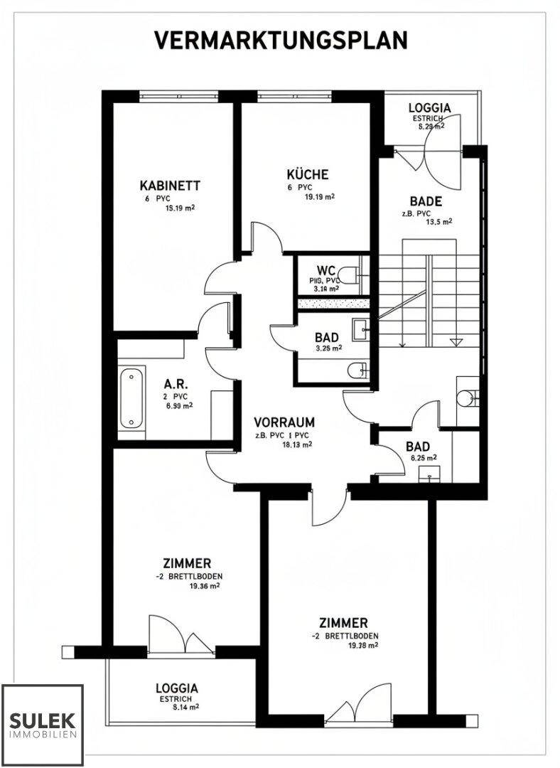 Übersichtsplan der Wohnung mit Raumaufteilung und Flächenangaben.