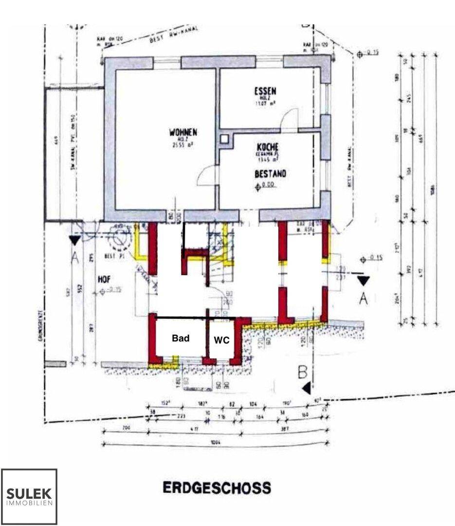 Grundriss des Erdgeschosses mit Wohn-, Ess- und Küchenbereich sowie Bad und separatem WC.