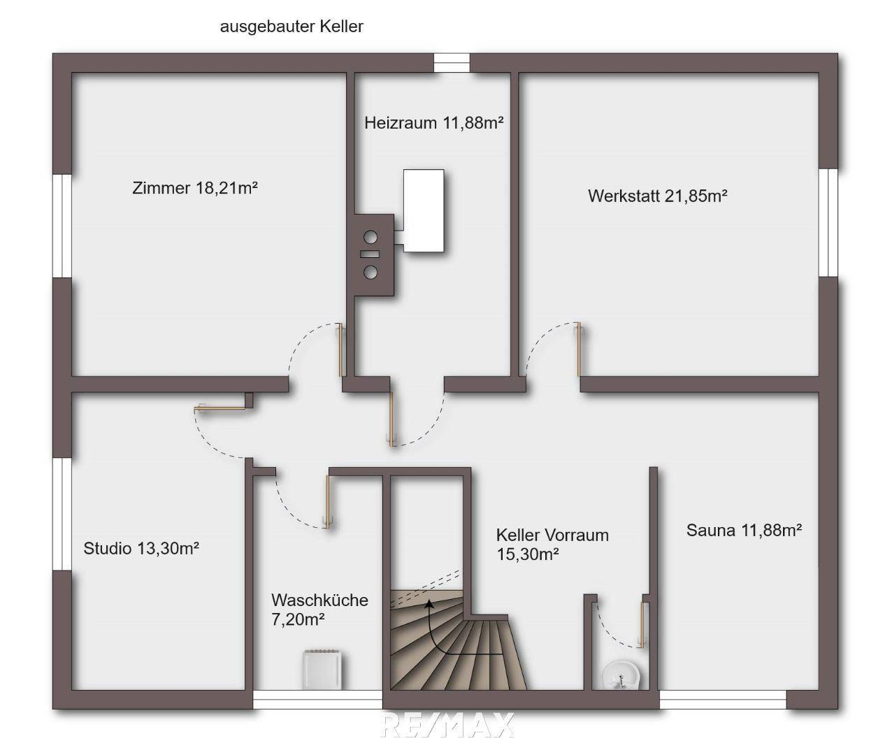 Grundriss Keller mit Flächen