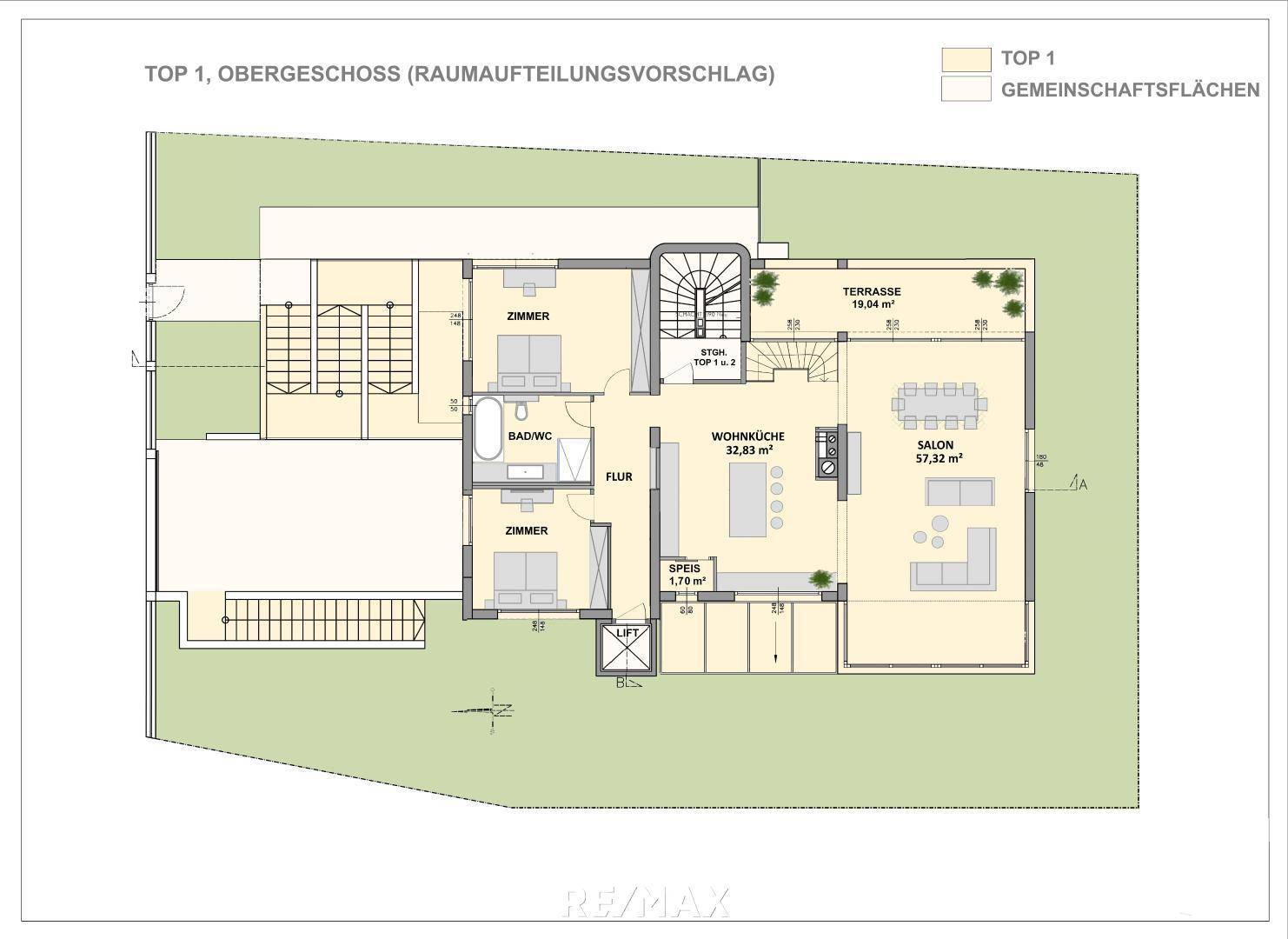 Plan Obergeschoss (Raumaufteilungsvorschlag)