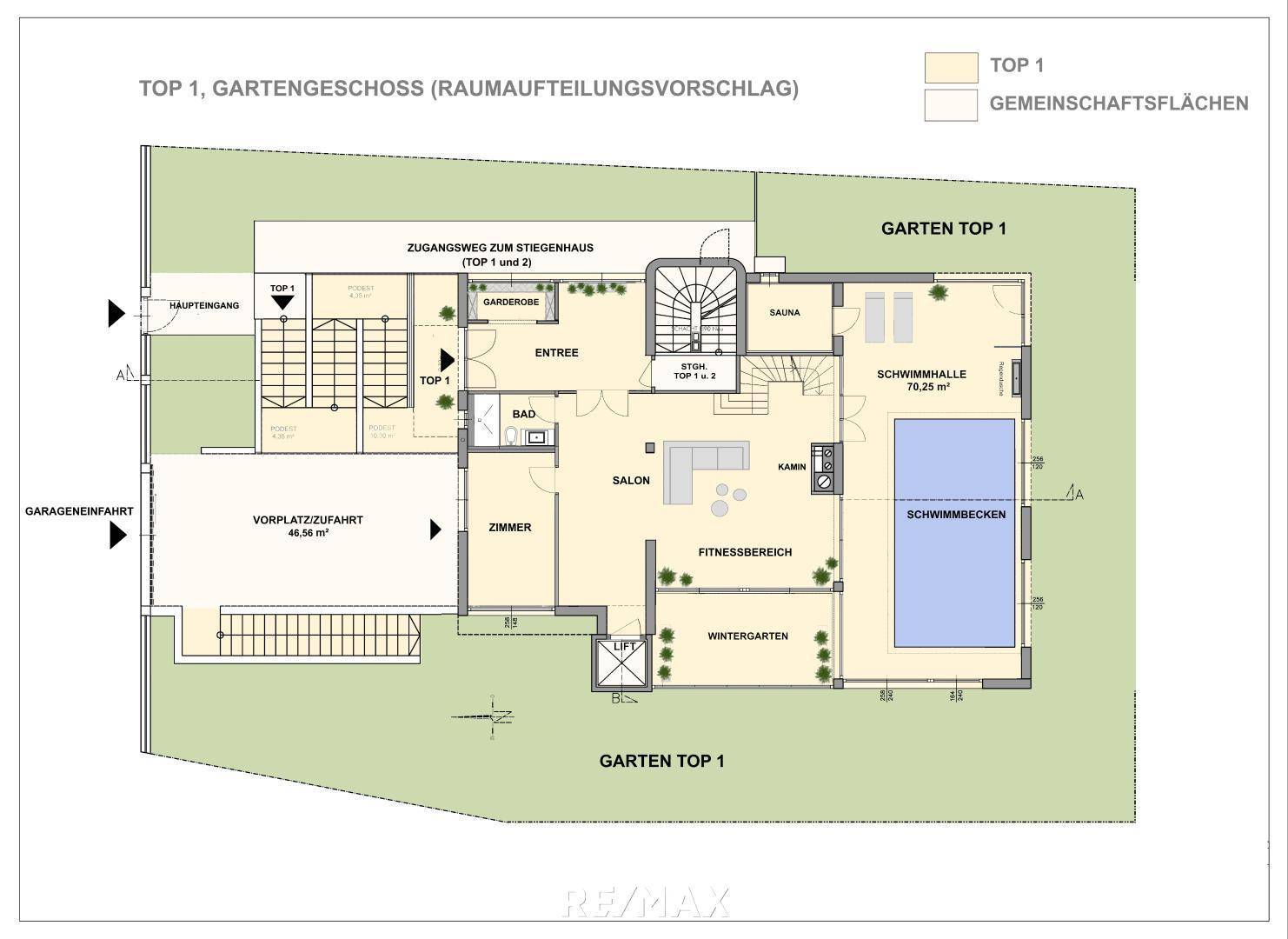 Plan Gartengeschoss (Raumaufteilungsvorschlag)