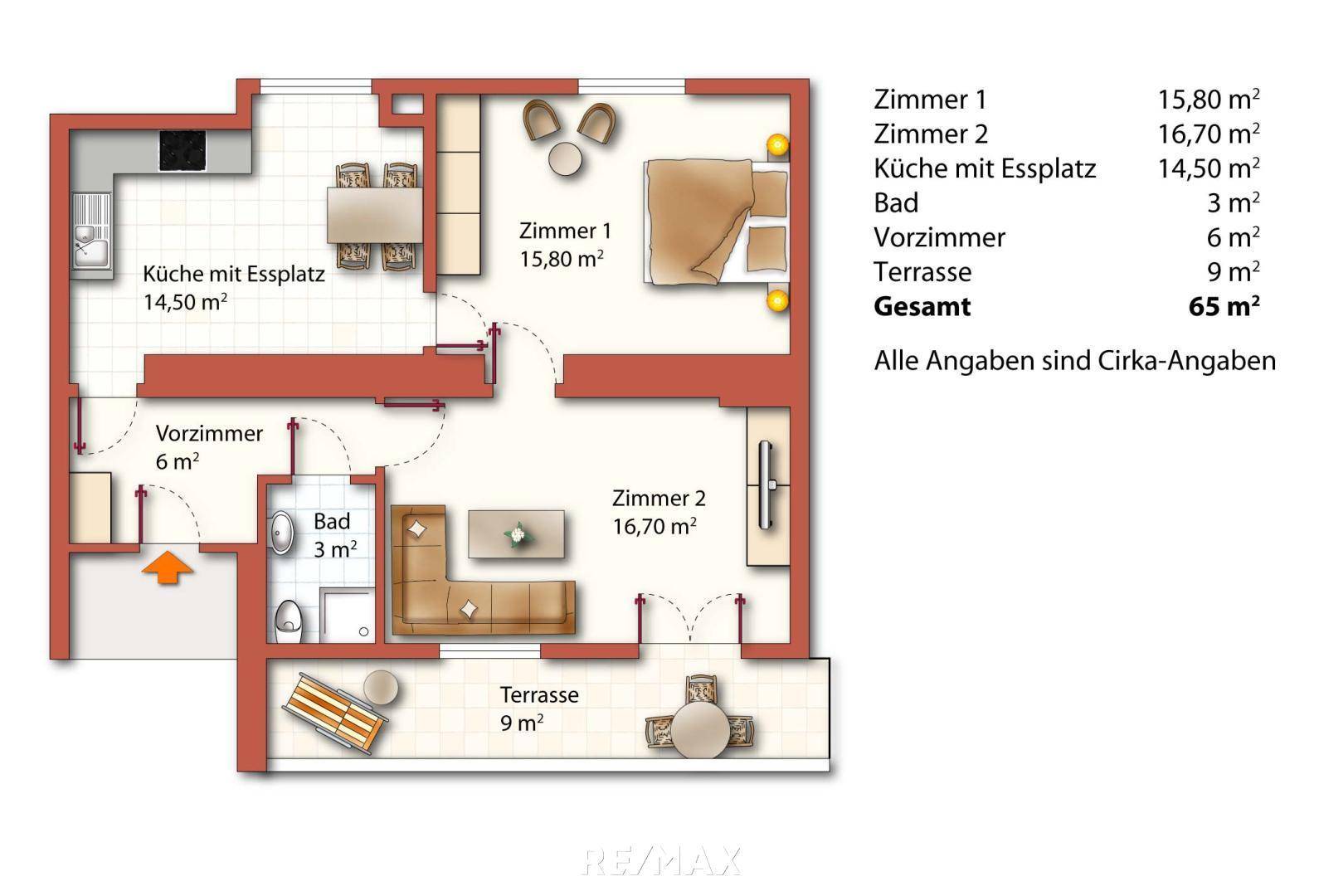 möblierter Grundriss