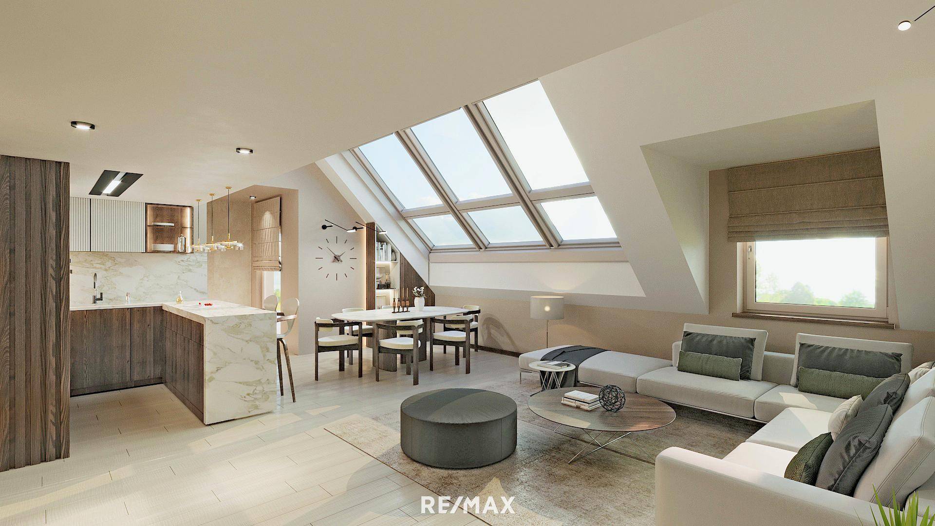 Wohnsalon mit Küche (Rendering)