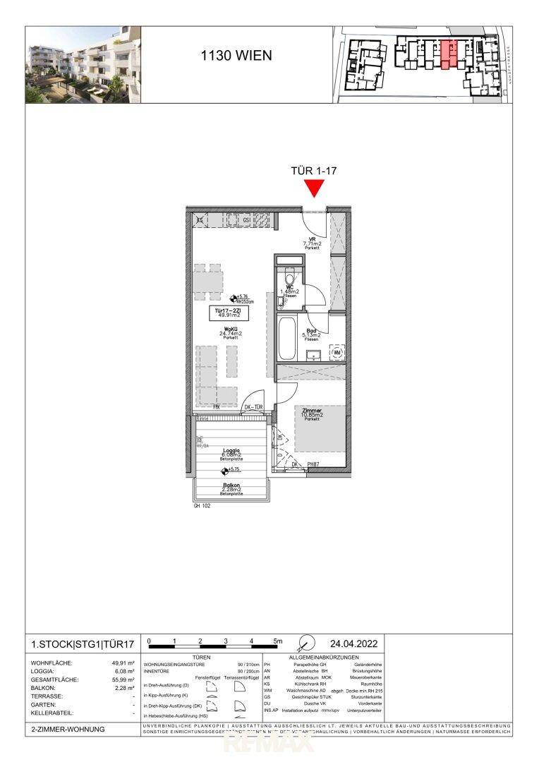 Grundriss einer 2-Zimmer-Wohnung mit Loggia und offenem Wohnbereich.