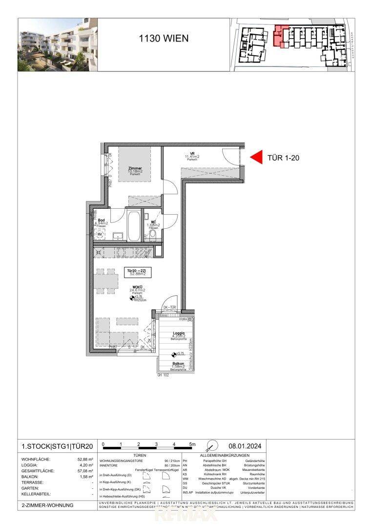 Grundriss einer 2-Zimmer-Wohnung mit Loggia und separatem Schlafzimmer.