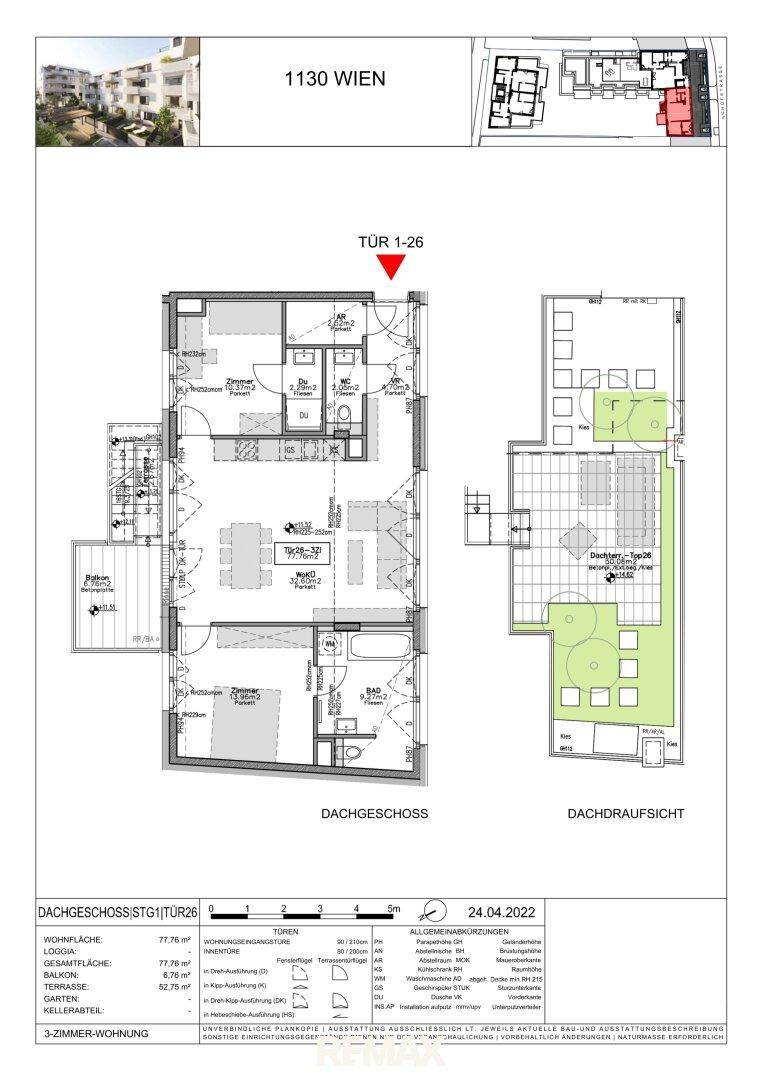 Grundriss einer Wohnung im Dachgeschoss mit offenem Wohnbereich und großer Dachterrasse.
