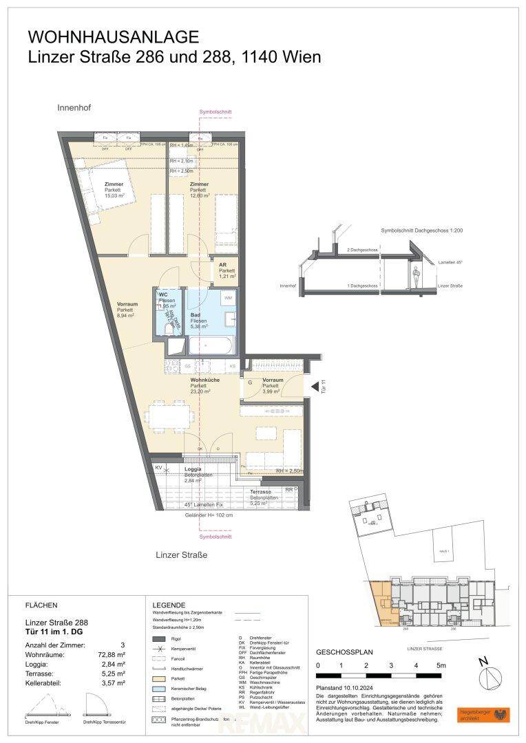 Grundriss einer modernen Wohnung mit Loggia, Terrasse und separatem WC.