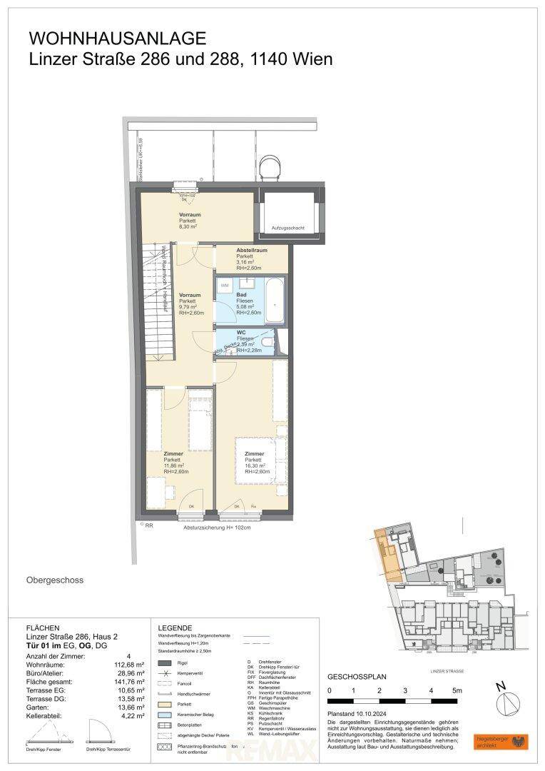 Grundriss des Obergeschosses mit Schlafzimmern, Bad und Balkon.