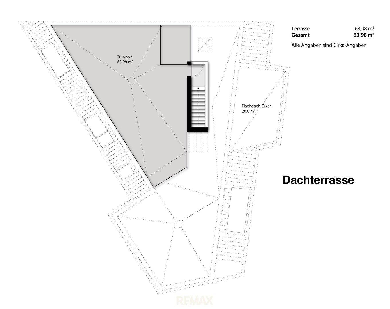 Grundriss der Dachterrasse mit großzügiger Außenfläche.