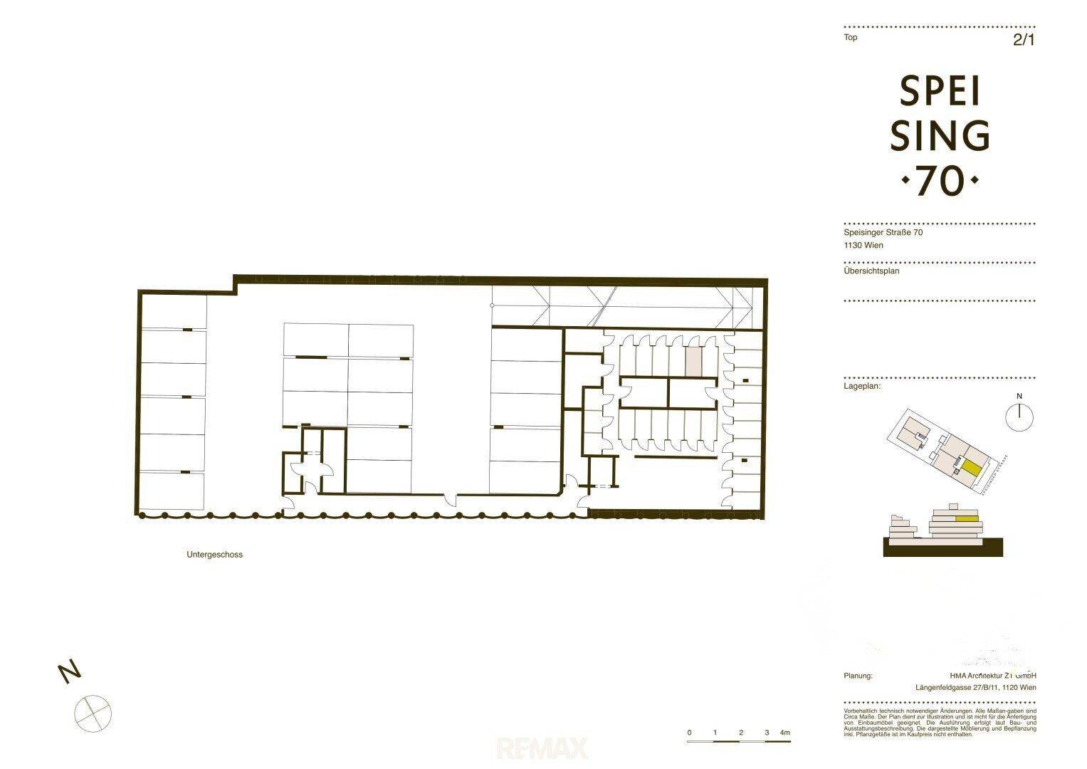 Grundriss des Untergeschosses mit Tiefgaragenstellplätzen und Abstellräumen für die Bewohner.
