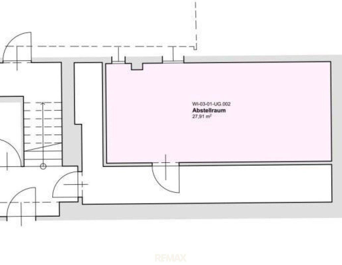 Grundriss des Untergeschosses mit einem großen Abstellraum.