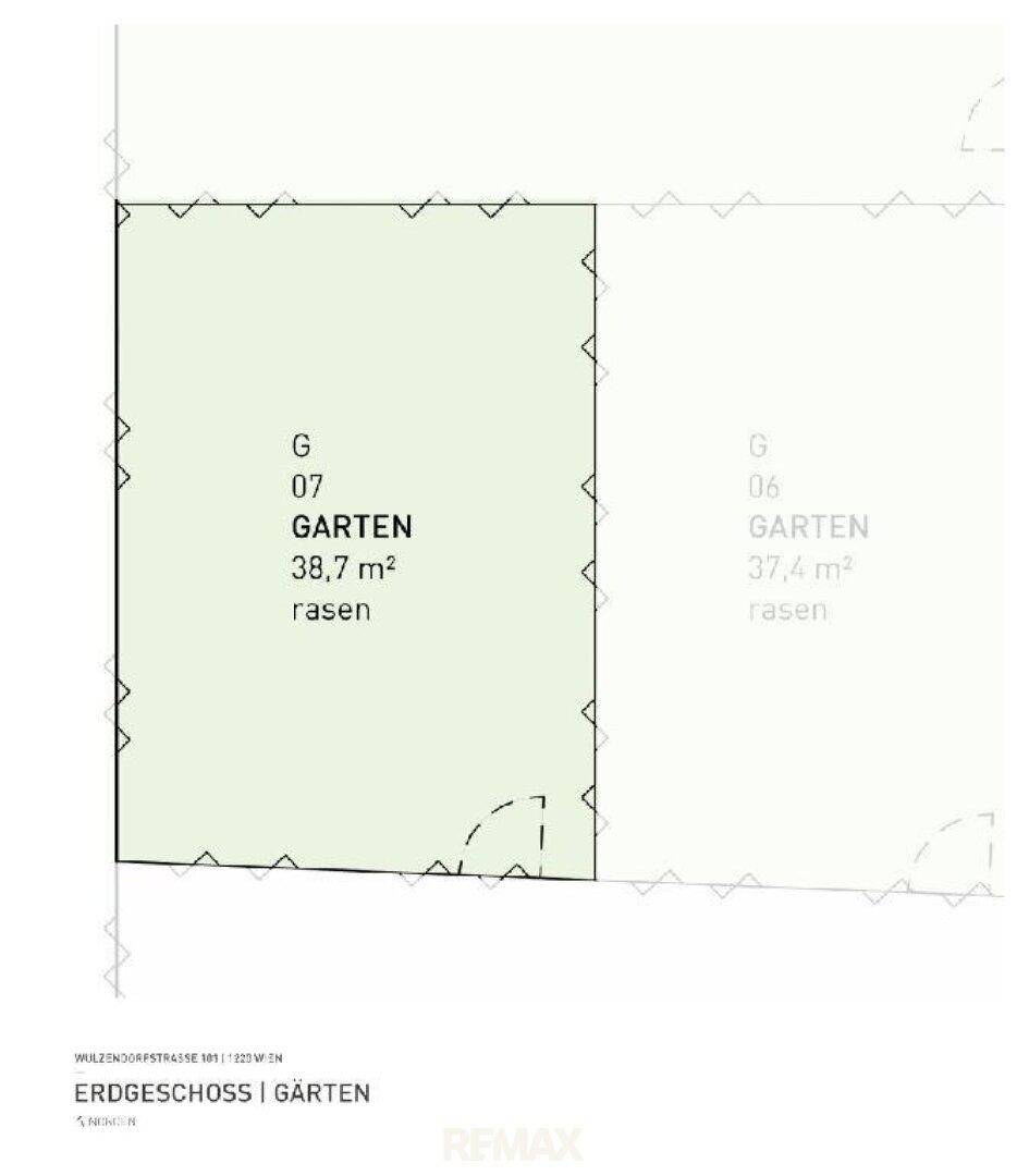 Grundriss des Erdgeschosses mit einem privaten Gartenbereich von 38,7 m².