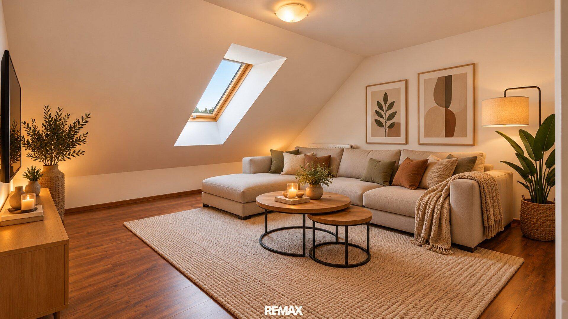 Wohnung 3 Dachgeschoss Wohnzimmer KI Optimiert