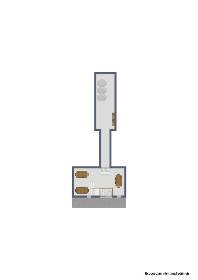 Grundriss des Kellergeschosses mit Lagerflächen und Treppenaufgang.